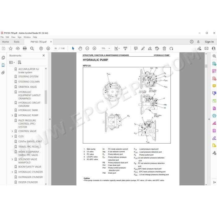 Komatsu Wheeled Excavator PW160-7E0 service & repair manual