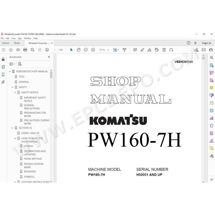 Komatsu Wheeled Excavator PW160-7H service & repair manual