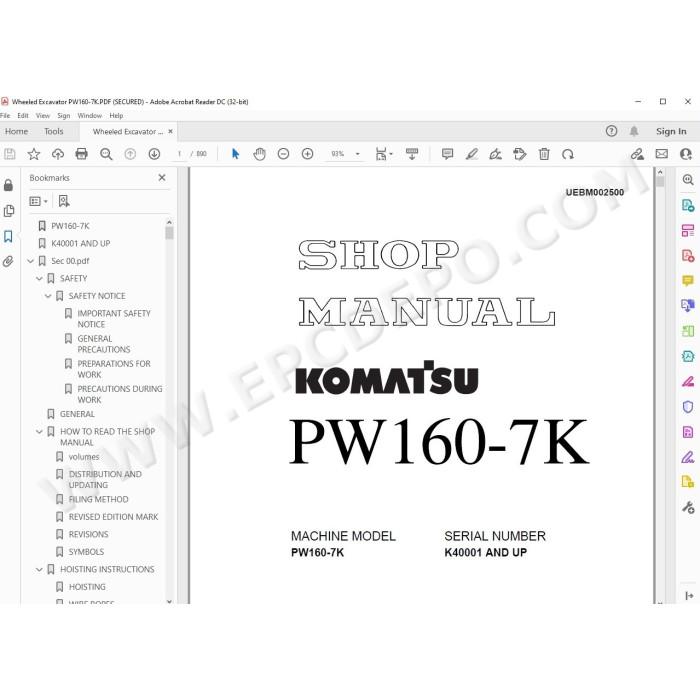 Komatsu Wheeled Excavator PW160-7K service & repair manual