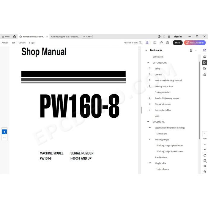 Komatsu Wheeled Excavator PW160-8 service & repair manual