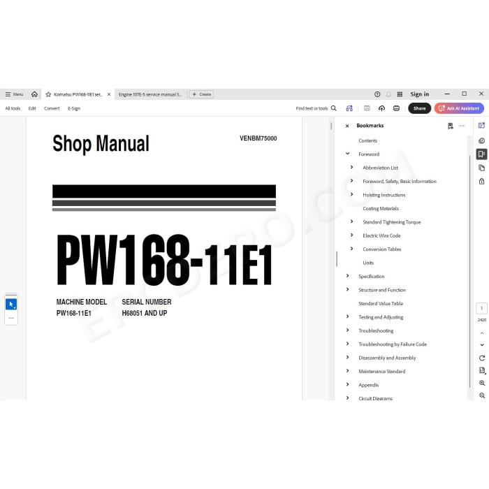 Komatsu Wheeled Excavator PW168-11E1 service & repair manual