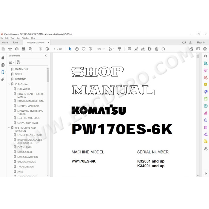 Komatsu Wheeled Excavator PW170ES-6K service & repair manual