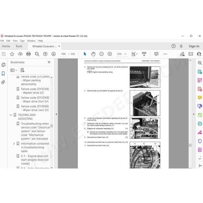 Komatsu Wheeled Excavator PW200-7E0 PW220-7E0 service & repair manual
