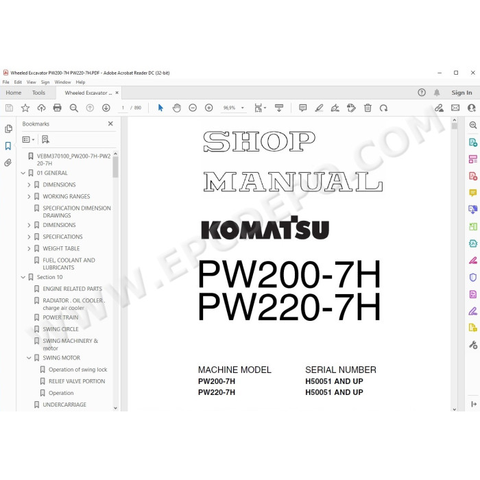 Komatsu Wheeled Excavator PW200-7H PW220-7H service & repair manual