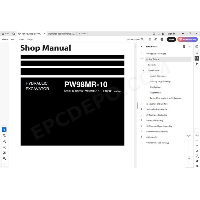 Komatsu Wheeled Excavator PW98MR-10 service & repair manual