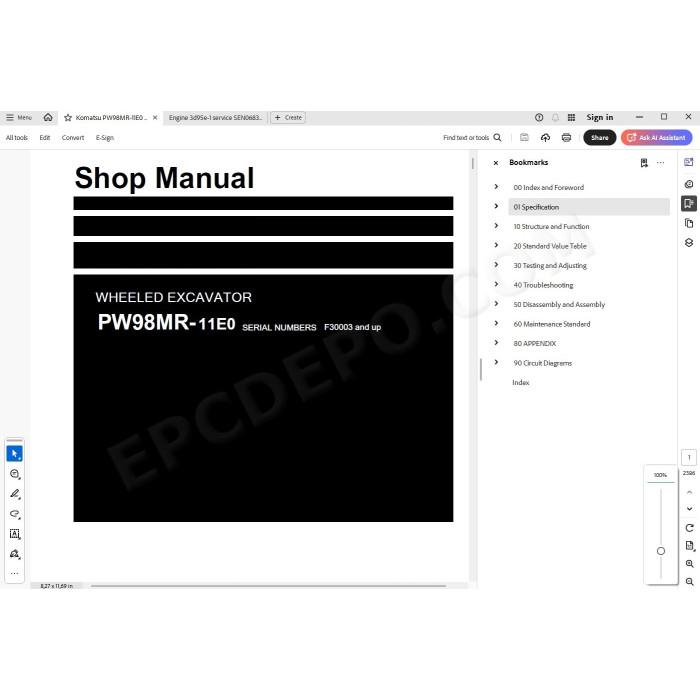 Komatsu Wheeled Excavator PW98MR-11E0 service & repair manual
