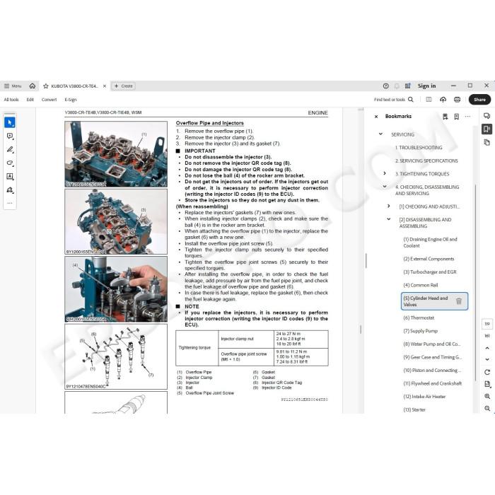 Kubota Engine V3800-CR-TE4B V3800-CR-TIE4B workshop service manual