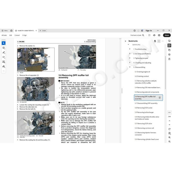 Kubota Engine V3800-TIEF4 V3800-TIEF4C V3800-TIEF4H workshop service manual