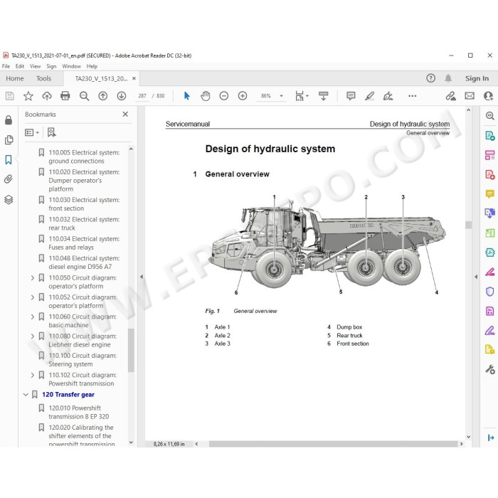 Liebherr Articulated Truck TA230 Litronic Generation 8 service & repair manual