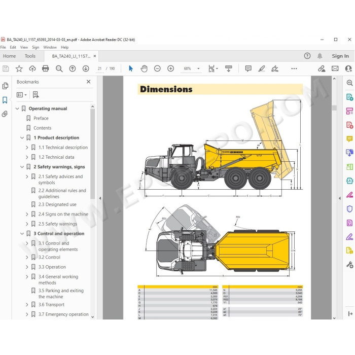 Liebherr Articulated Truck TA230 TA240 Tier 4 service & repair manual