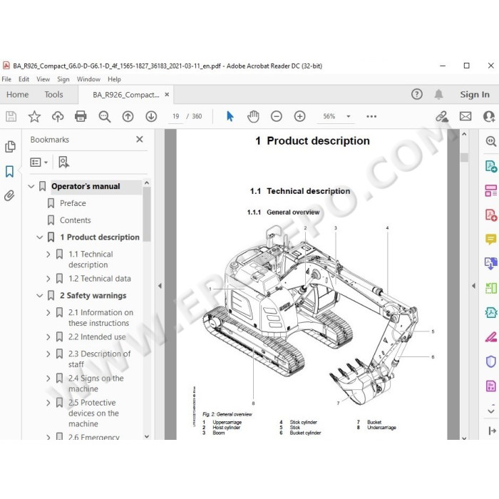 Liebherr Crawler Excavator R926 R936 R940 R946 R950 Generation 6 service manual