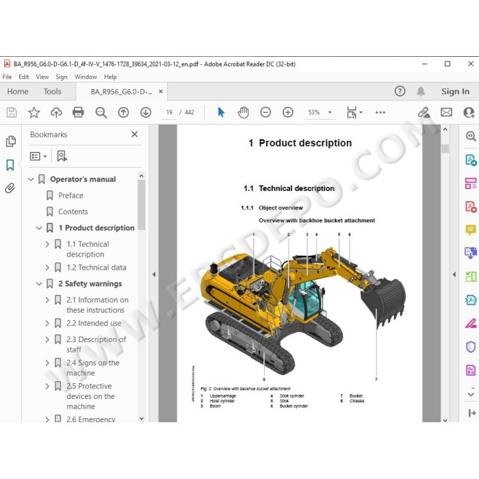 Liebherr Crawler Excavator R956 R960 R966 R970 R976 R980 Generation 6 / Tier 4 service manual