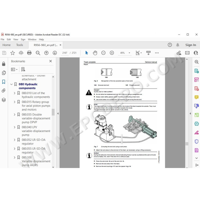 Liebherr Crawler Excavator R956 R960 R966 R970 R976 R980 Generation 6 / Tier 4 service manual