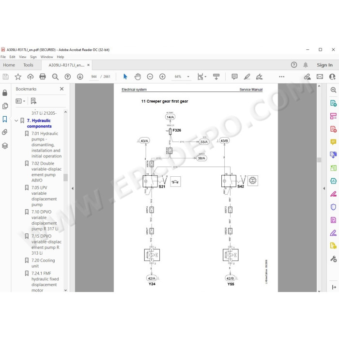 Liebherr Excavator A309 A311 A312 A314 A316 R313 R317 Litronic Tier 2 service manual