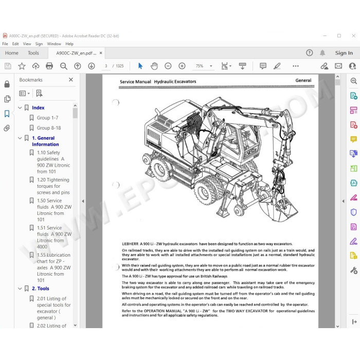 Liebherr Wheeled Excavator A900 A900C ZW Litronic Tier 2 service manual