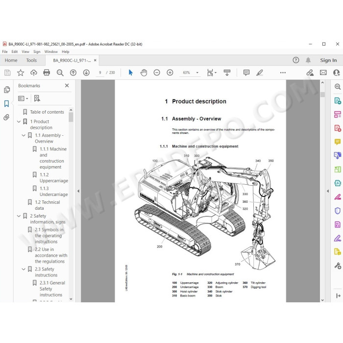 Liebherr Crawler Excavator R900C R904C Litronic Tier 2 service & repair manual