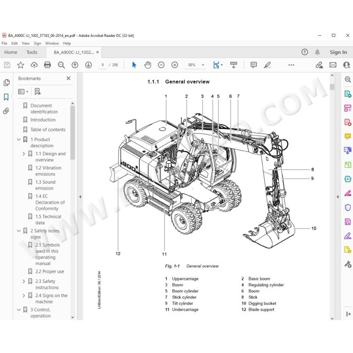 Liebherr Wheeled Excavator A900C A904C A914C A924C Litronic Tier 3 service manual