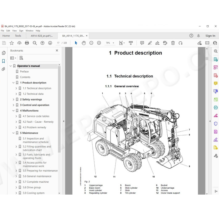 Liebherr Wheeled Excavator A914 A916 A918 A920 A924 A928 Standard Tier 4 service manual