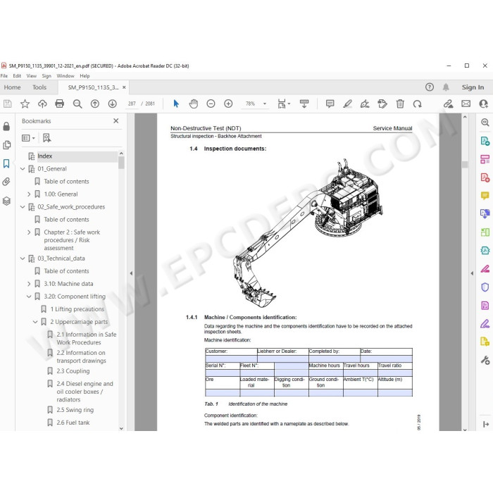 Liebherr Mining Pontoon Excavator P9150 service & repair manual