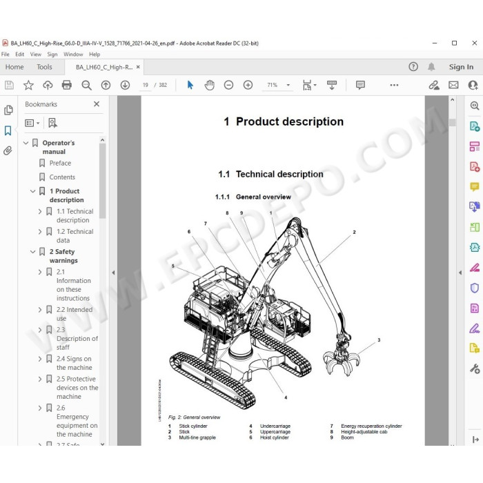 Liebherr Material Handling Excavator LH60 M / C / MT Generation 6 / Tier 4 service manual