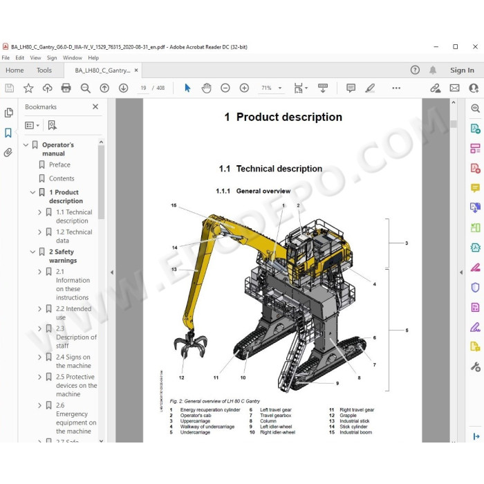Liebherr Material Handling Excavator LH80 M / C Generation 6 / Tier 4 service manual