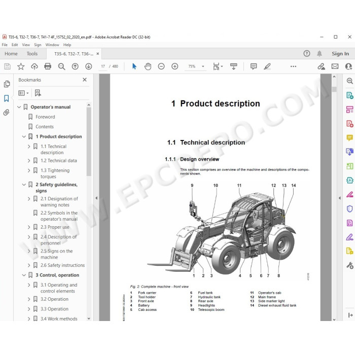 Liebherr Telescopic Handler T35-6 Generation 4 service & repair manual