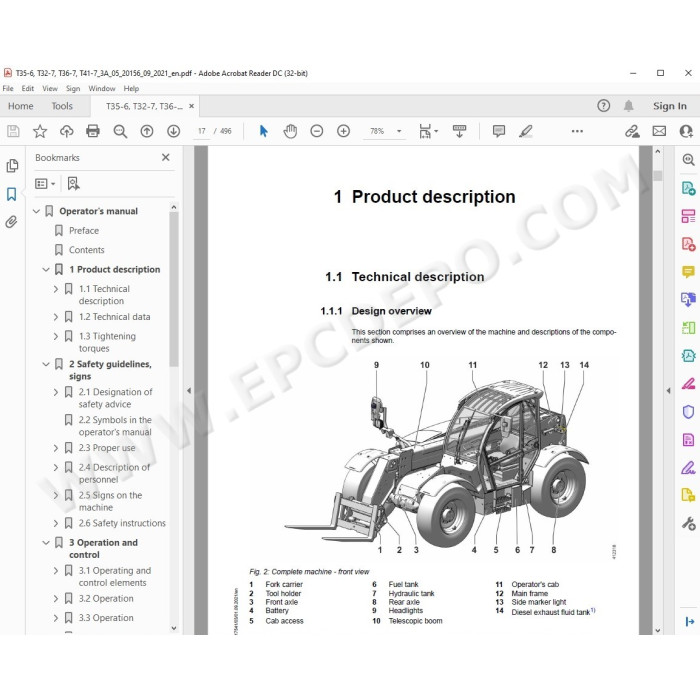 Liebherr Telescopic Handler T36-7 Generation 4 service & repair manual