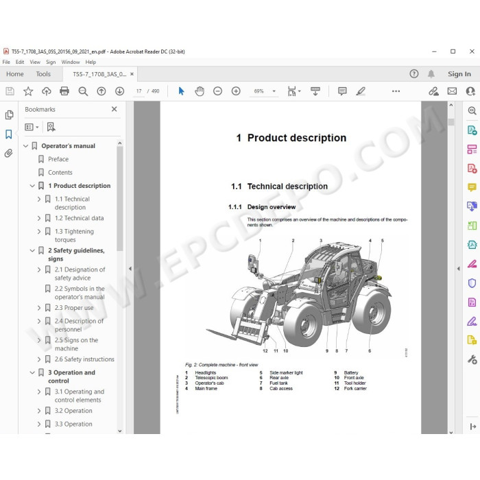 Liebherr Telescopic Handler T55-7 Generation 4 service & repair manual