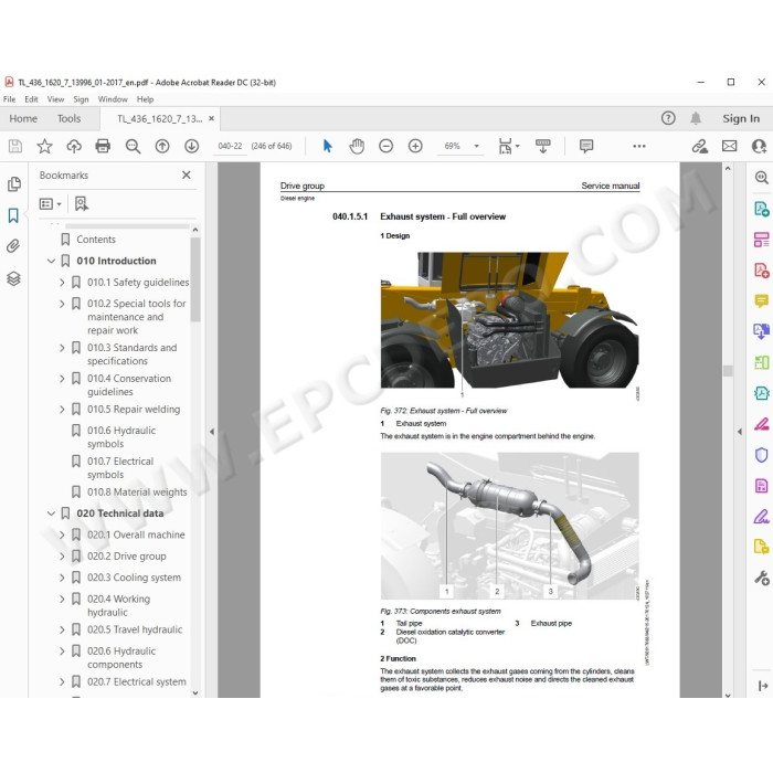 Liebherr Telescopic Handler TL436-7 Tier 4 service & repair manual
