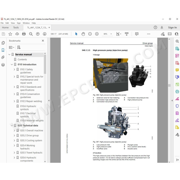 Liebherr Telescopic Handler TL441-7 Tier 4 service & repair manual