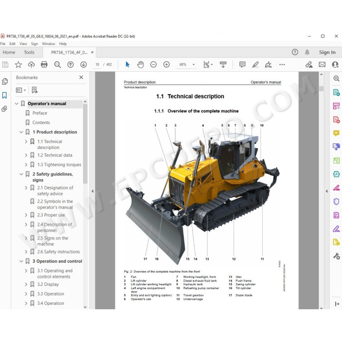 Liebherr Crawler Dozer PR736 Generation 8 service & repair manual