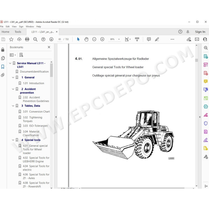 Liebherr Wheel Loader L511 L521 L531 L541 L551 service & repair manual