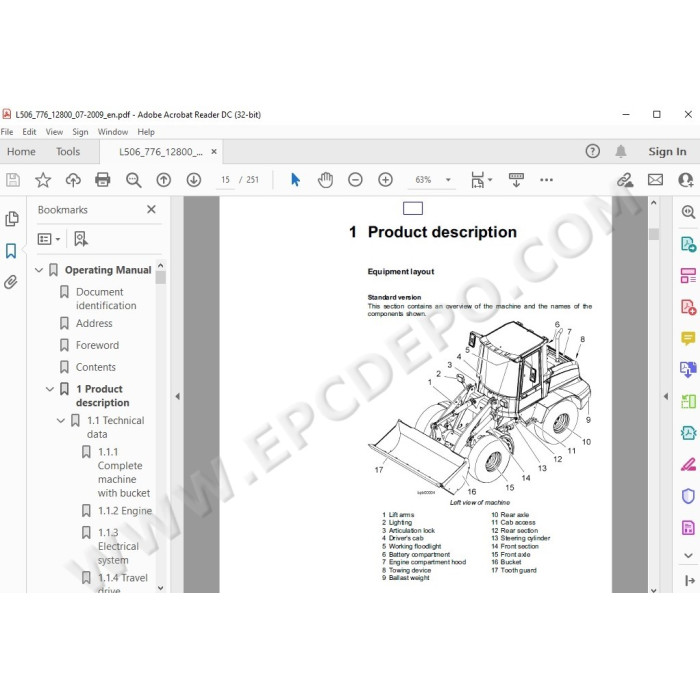 Liebherr Wheel Loader L506 L507 L508 L509 L510 Stereo Tier 2 service & repair manual
