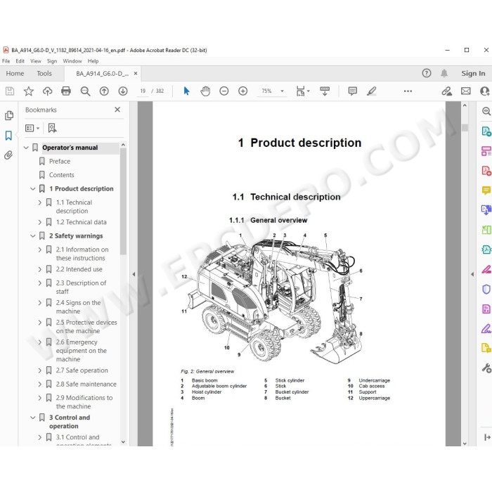 Liebherr Wheeled Excavator A914 A916 A918 A920 A924 Standard Generation 6 service manual