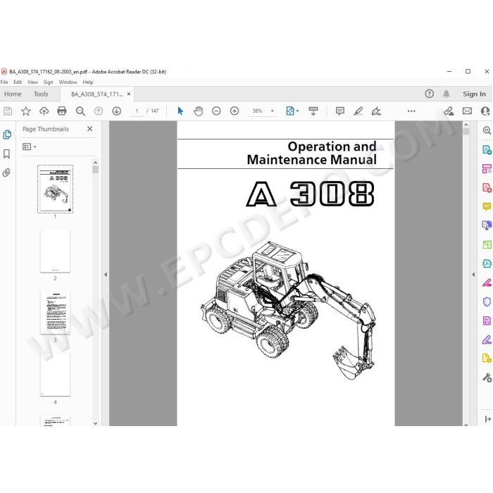 Liebherr Wheeled Excavator A308 A310 A310B A312 A316 Tier 2 service manual