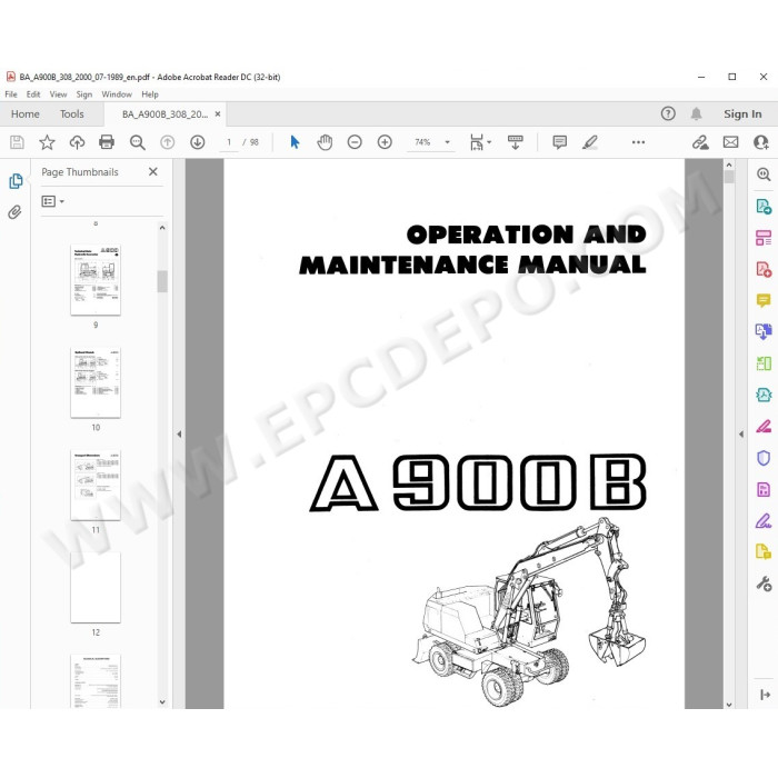 Liebherr Wheeled Excavator A900B A900 A914 A914B A924 A924B Litronic Tier 2 service manual