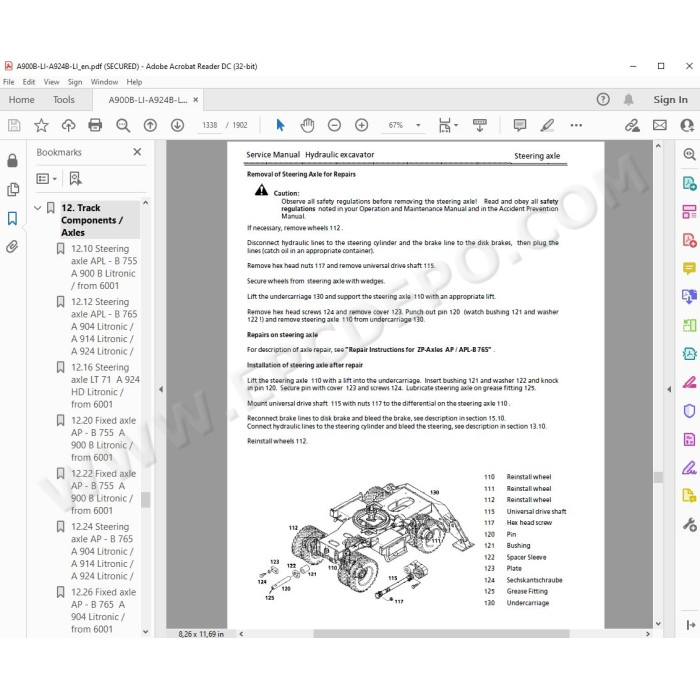 Liebherr Wheeled Excavator A900B A900 A914 A914B A924 A924B Litronic Tier 2 service manual
