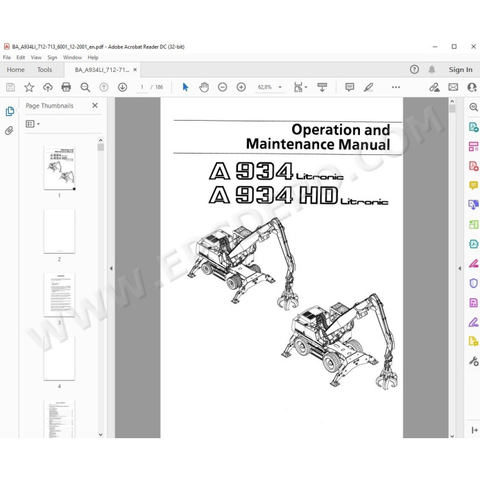 Liebherr Wheeled Excavator A934 A944 A954 B / HD / B-HD Litronic Tier 2 service manual