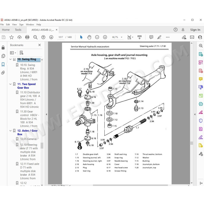 Liebherr Wheeled Excavator A934 A944 A954 B / HD / B-HD Litronic Tier 2 service manual
