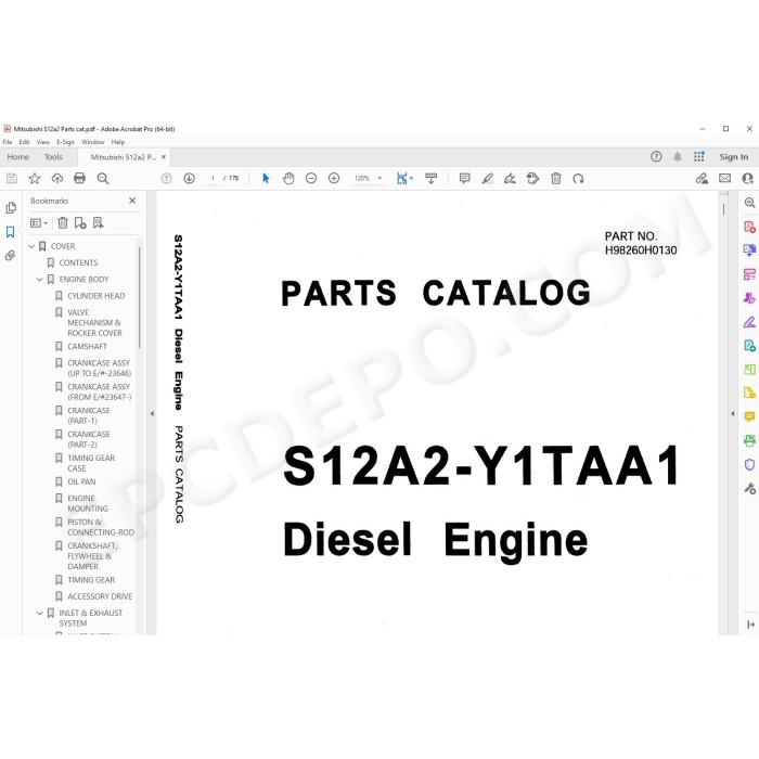 Mitsubishi Engine S12A2 parts + workshop service manual