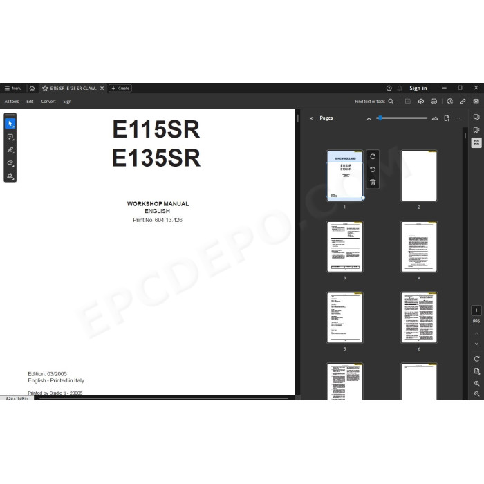New Holland Excavator E115SR E135SR service manual