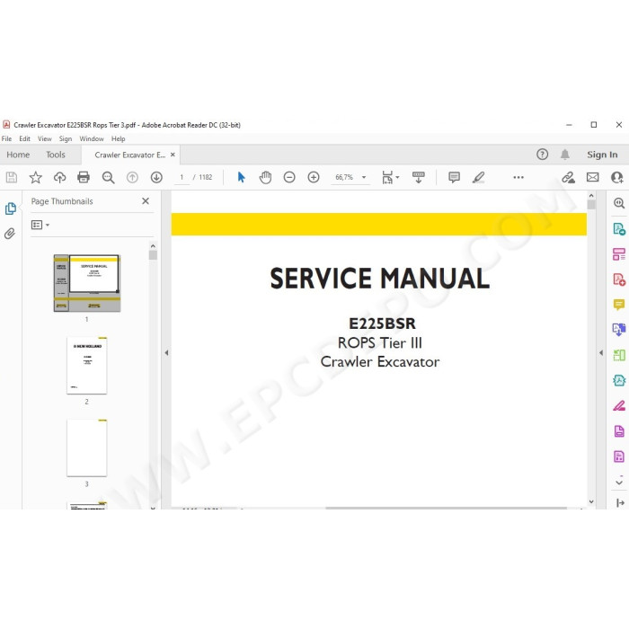 New Holland Excavator E225BSR E225BSRLC Rops Tier 3 service manual