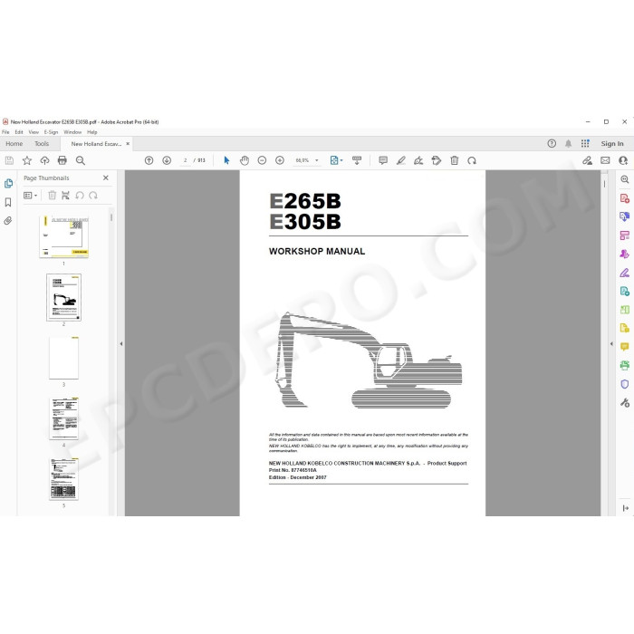 New Holland Excavator E265B E305B service manual