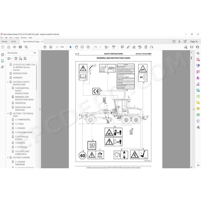 New Holland Motor Grader G110.2 Tier 2 service manual