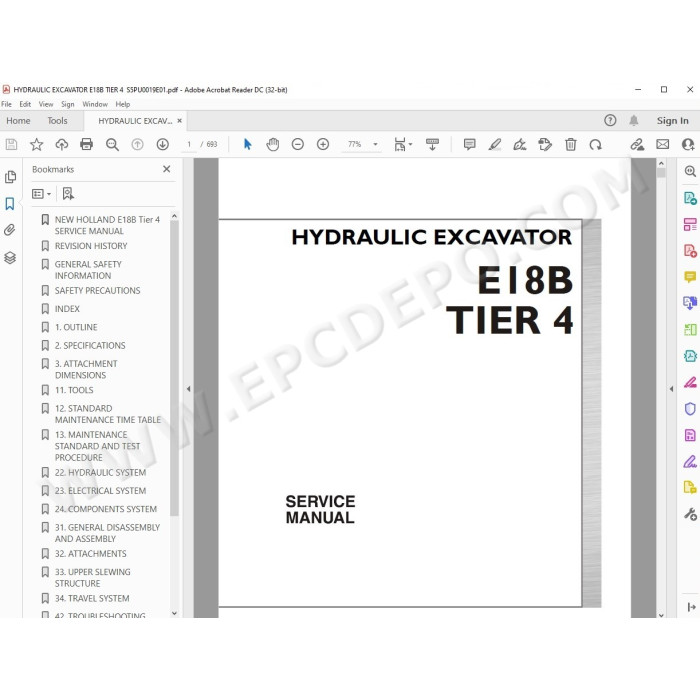 New Holland Mini Excavator E18B Tier 4 service manual