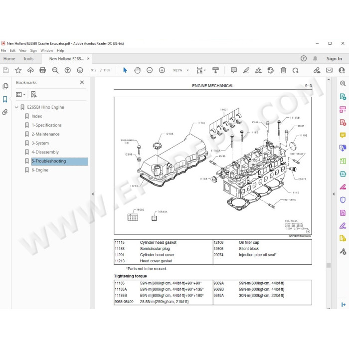 New Holland Excavator E265BJ service manual