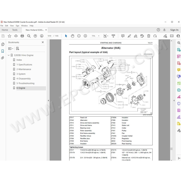 New Holland Excavator E265BJ service manual