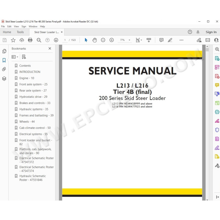 New Holland Skid Steer Loader L213 L216 Tier 4B service manual