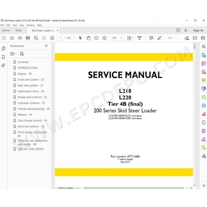 New Holland Skid Steer Loader L218 L220 Tier 4B service manual