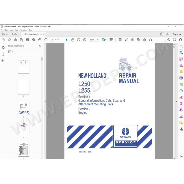 New Holland Skid Steer Loader L250 L255 service manual